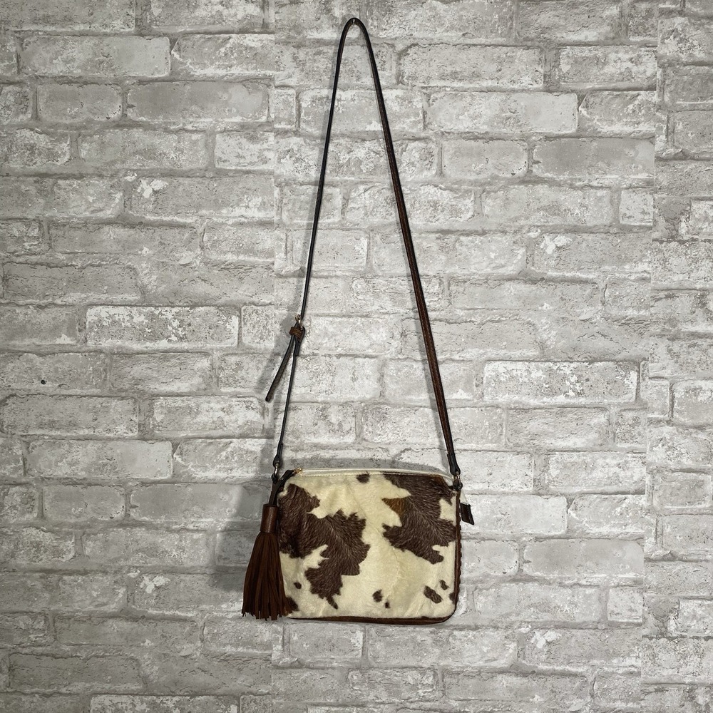 Jen & Co. Vegan Leather Crossbody bag brown White cow print Boho Western Cowgirl